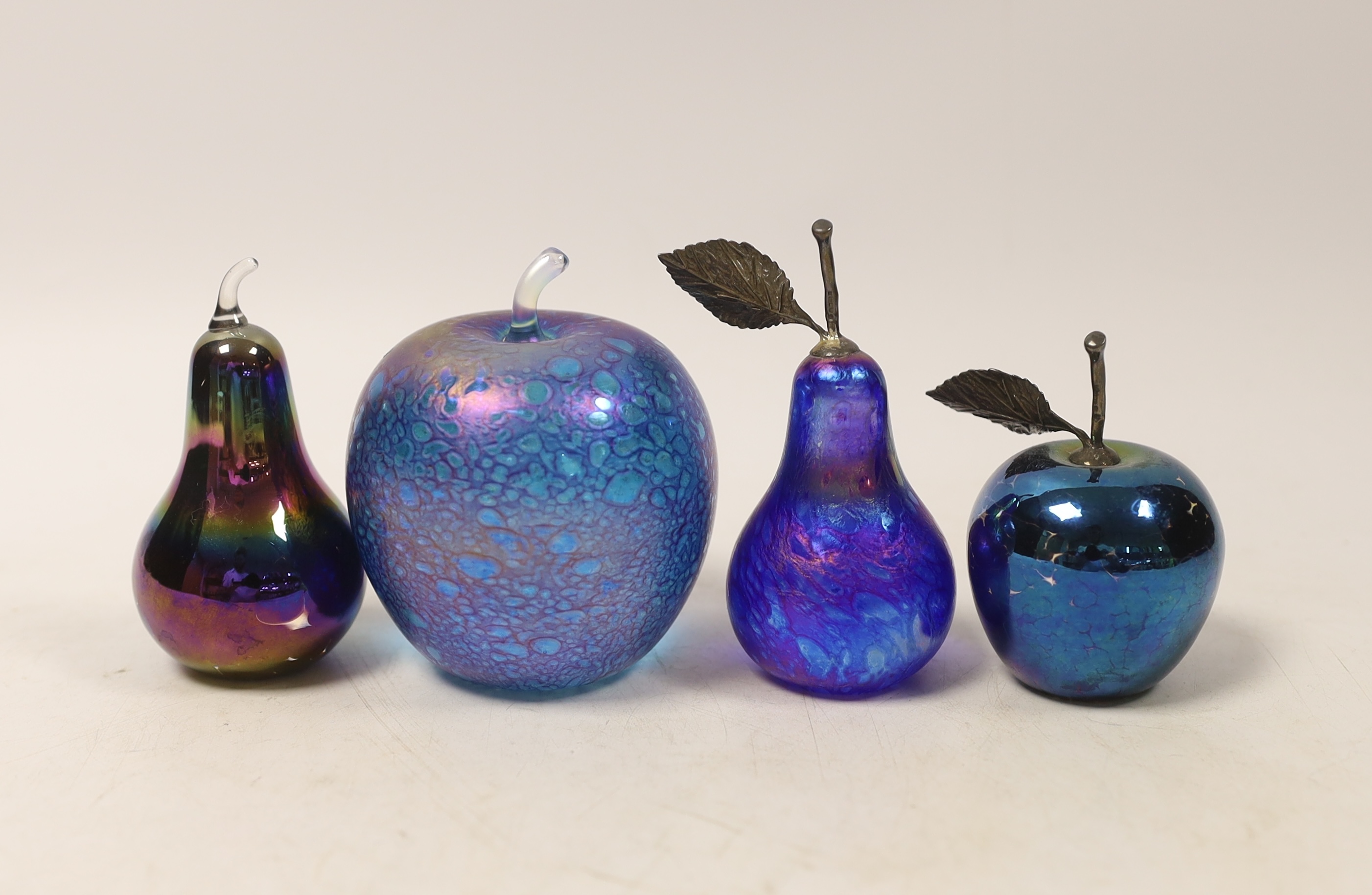 John Ditchfield, four glasform models of fruit, largest 9cm high